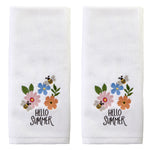 Hello Summer Bee 3D Appliqué  2-Piece Hand Towel Set, White