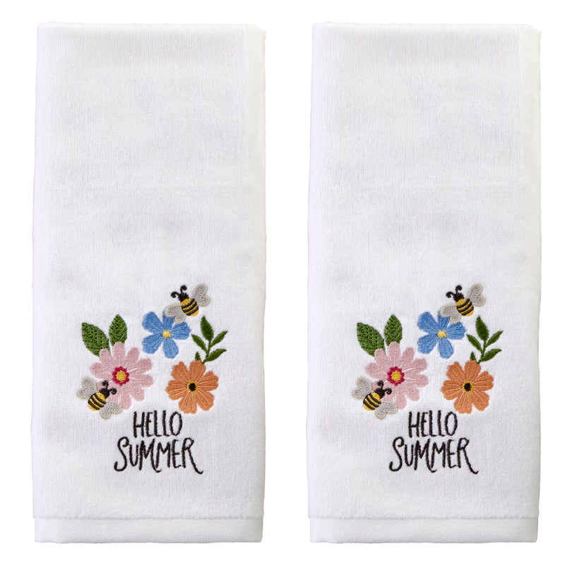 Hello Summer Bee 3D Appliqué  2-Piece Hand Towel Set, White