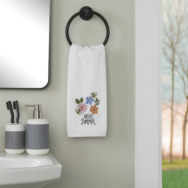 Hello Seasons 3D Embellished 4-Piece Hand Towel Set, White