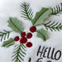 Hello Winter Holly 3D Appliqué  2-Piece Hand Towel Set, White