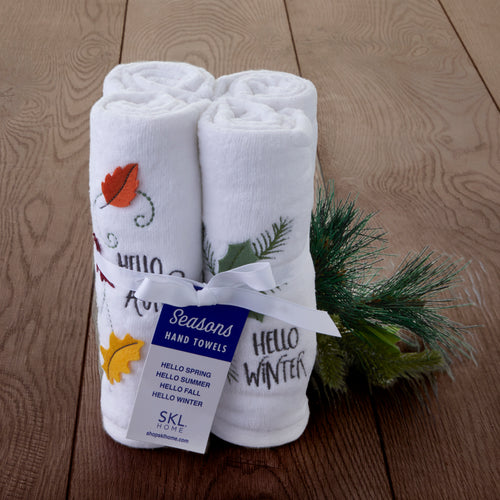 Hello Seasons 3D Embellished 4-Piece Hand Towel Set, White