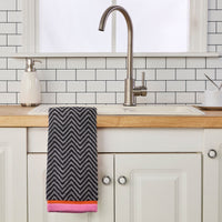 Herringbone & Border Reversible Jacquard 2-Piece Hand Towel Set, Black
