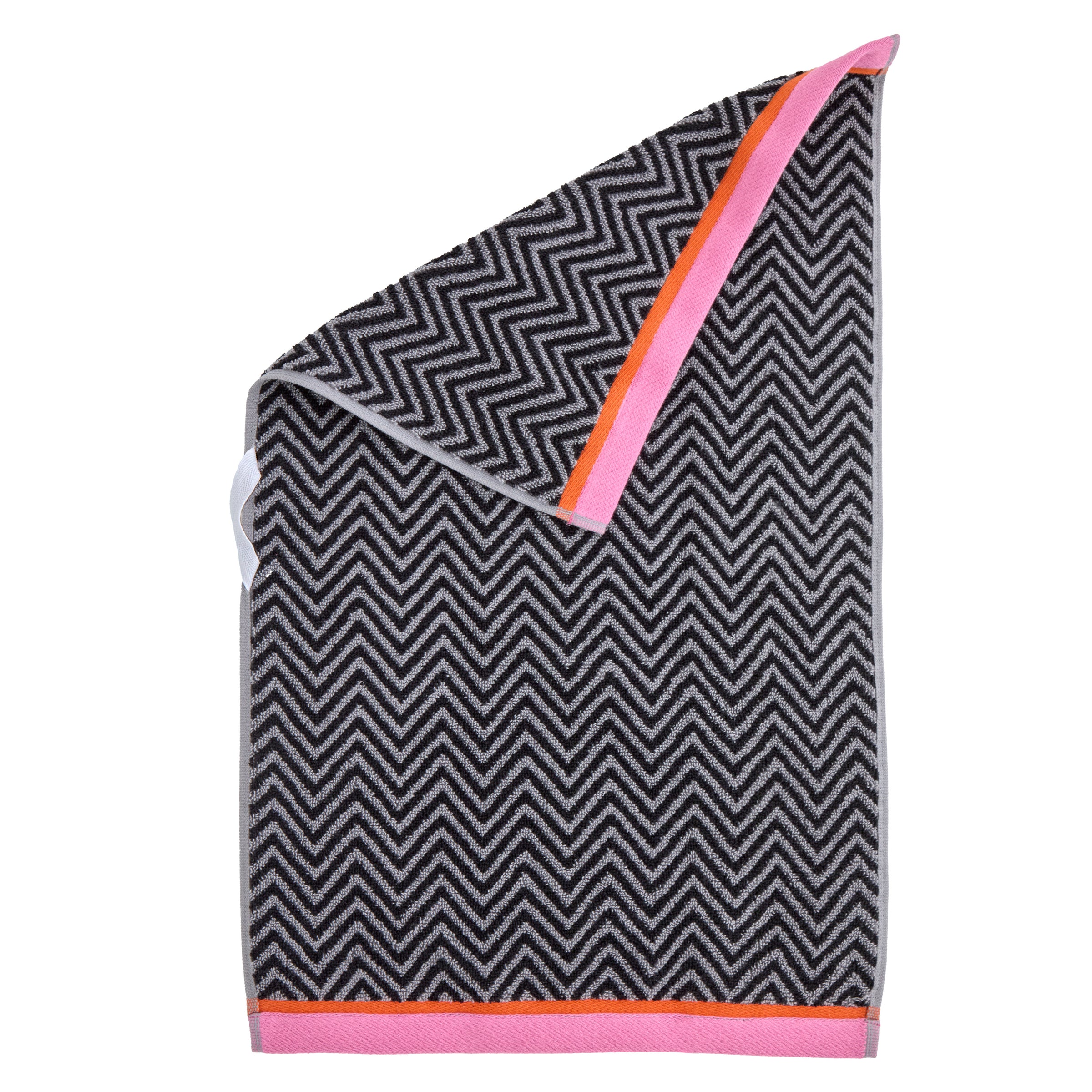 Herringbone & Border Reversible Jacquard 2-Piece Hand Towel Set, Black