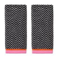 Herringbone & Border Reversible Jacquard 2-Piece Hand Towel Set, Black