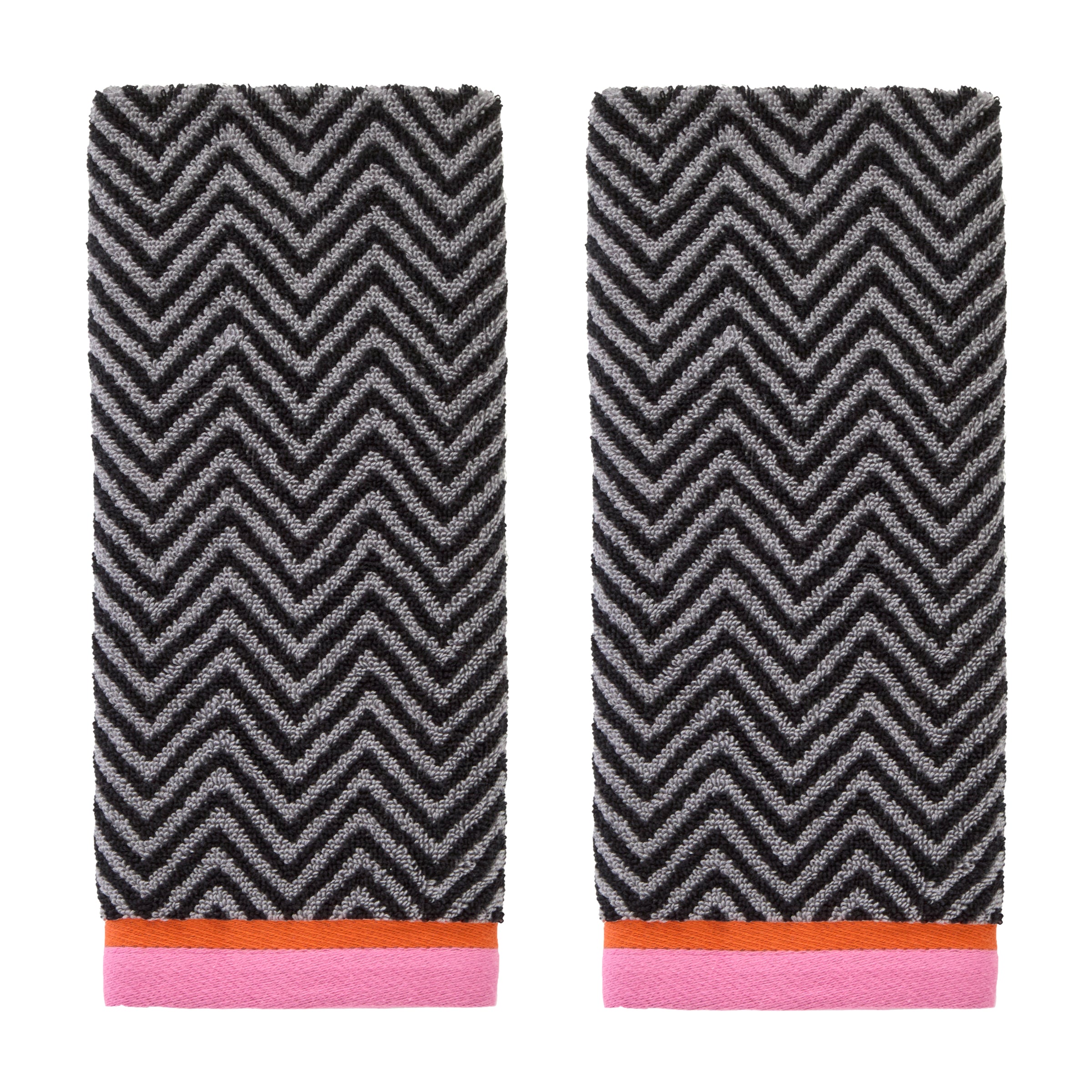 Herringbone & Border Reversible Jacquard 2-Piece Hand Towel Set, Black