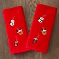 Holiday Drinks 2-Piece Hand Towel Set, Red