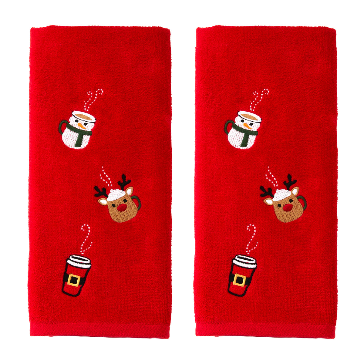 Holiday Drinks 2-Piece Hand Towel Set, Red