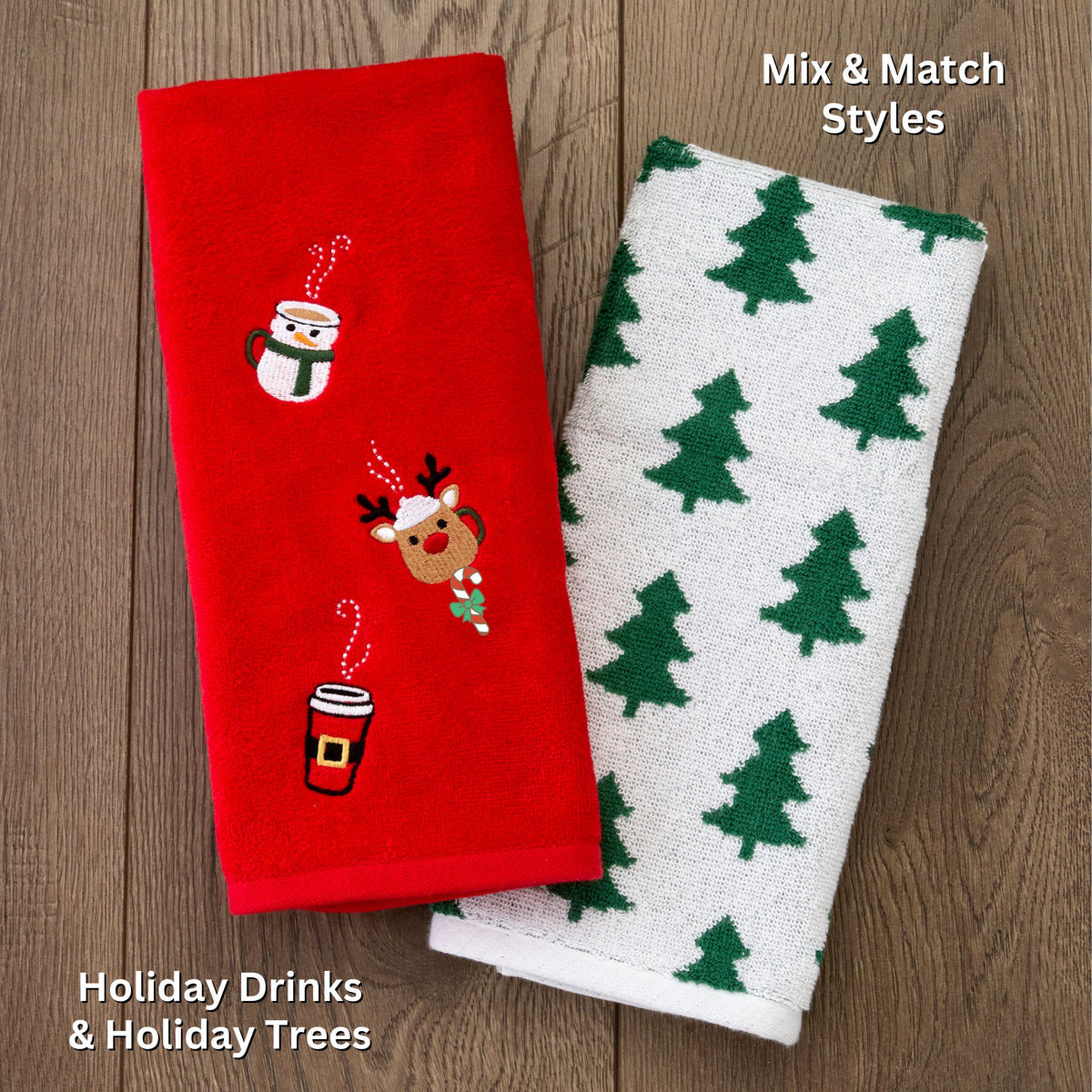 Holiday Drinks 2-Piece Hand Towel Set, Red