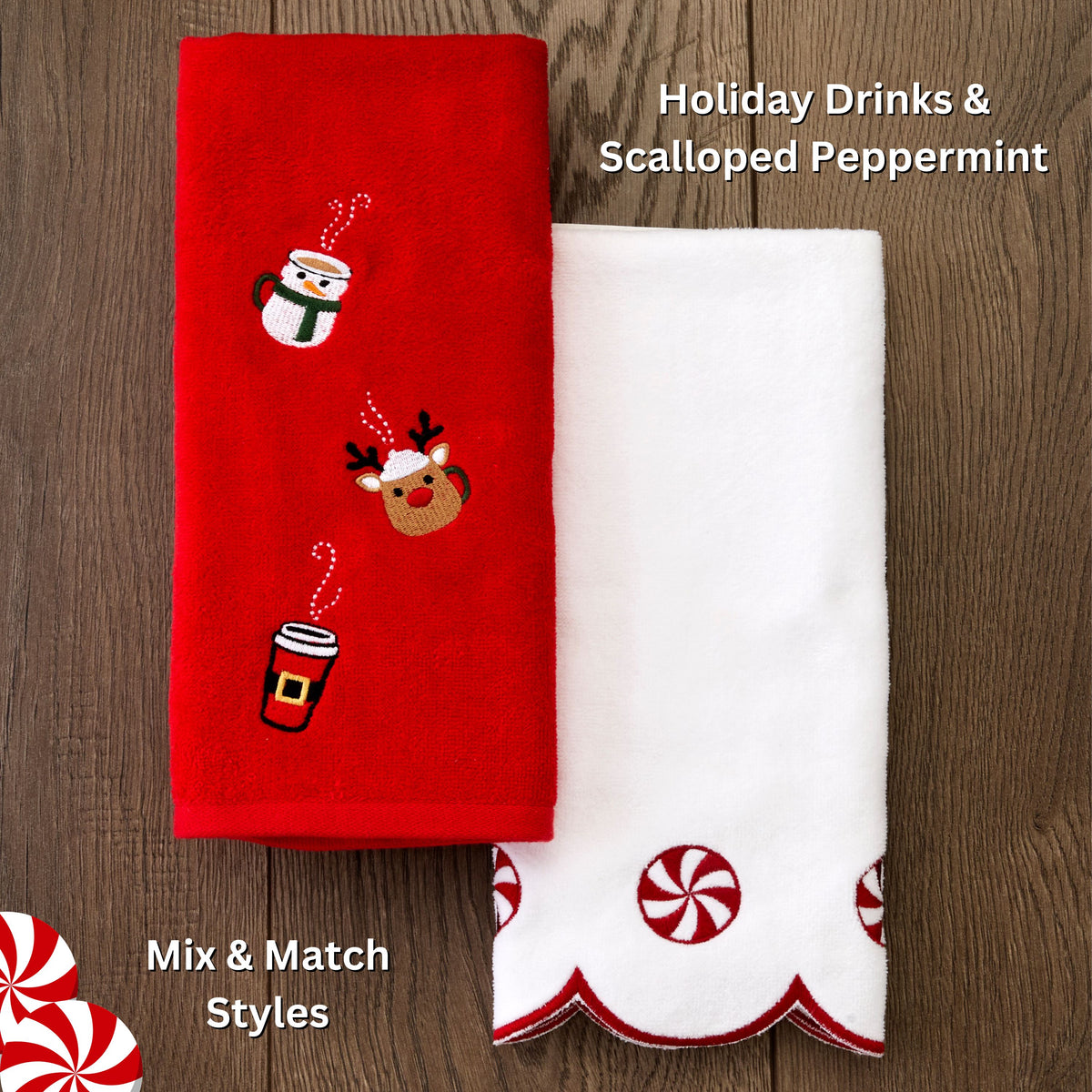 Holiday Drinks 2-Piece Hand Towel Set, Red
