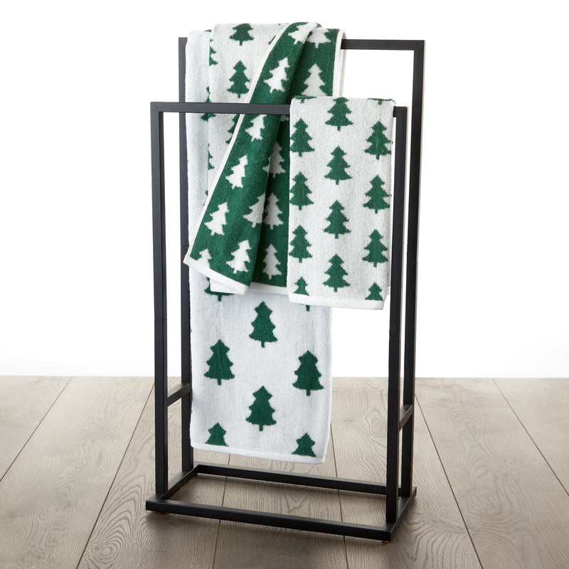 Holiday Trees Jacquard 2-Piece Hand Towel Set, Green/White