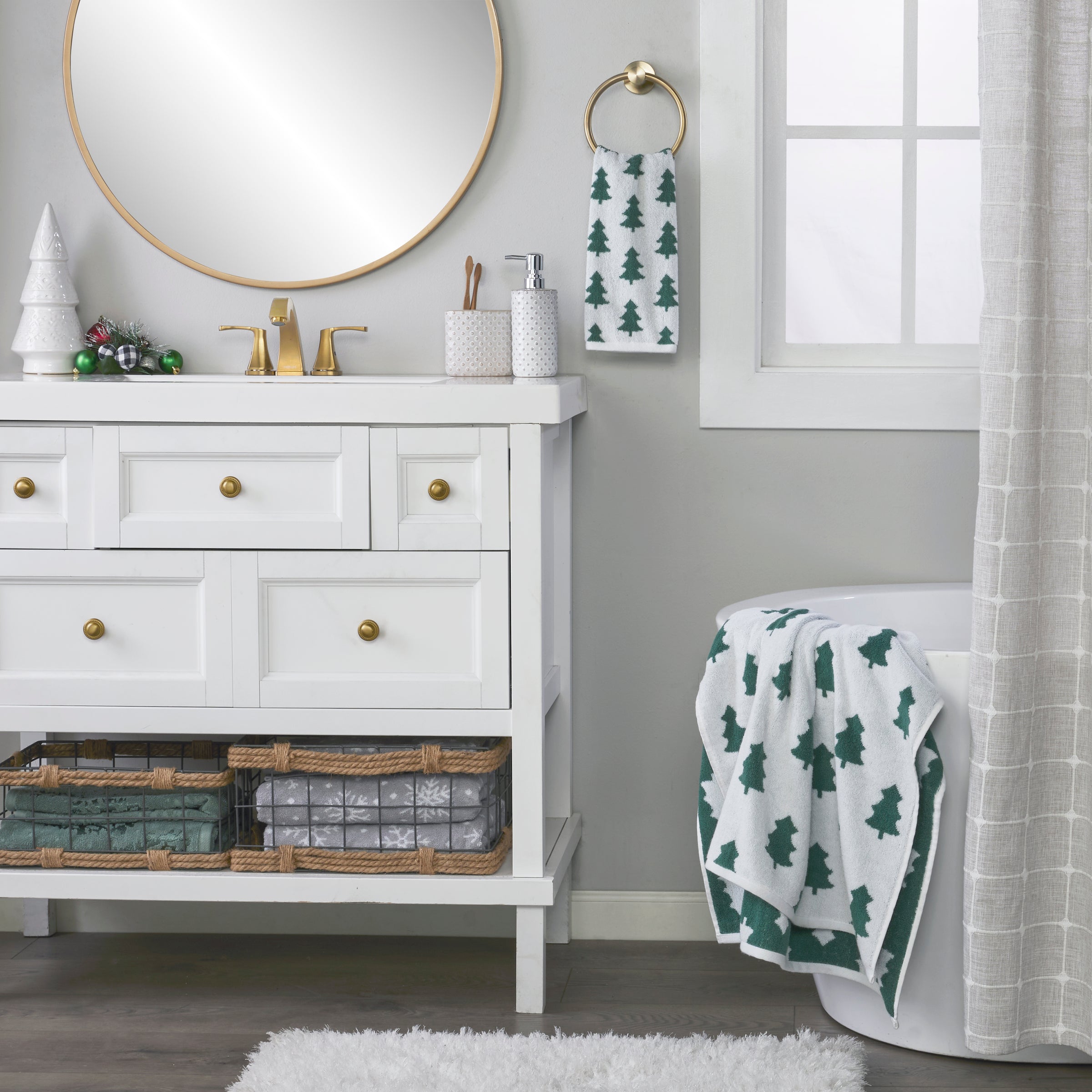 Holiday Trees 4pc Bath & Hand Towel Set, Green/White