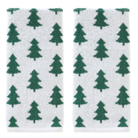 Holiday Trees Jacquard 2-Piece Hand Towel Set, Green/White