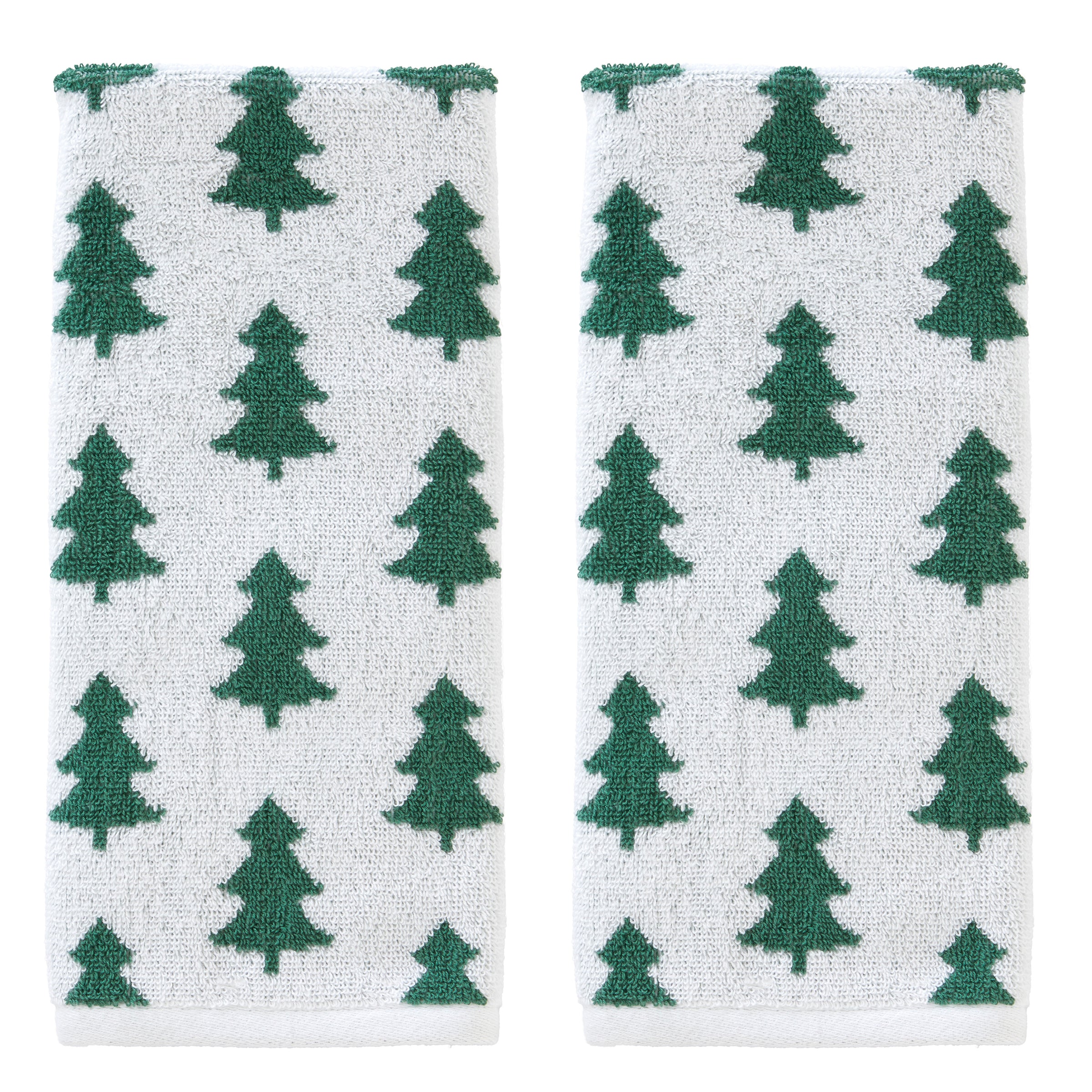 Holiday Trees Jacquard 2-Piece Hand Towel Set, Green/White