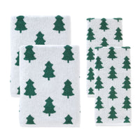 Holiday Trees 4pc Bath & Hand Towel Set, Green/White