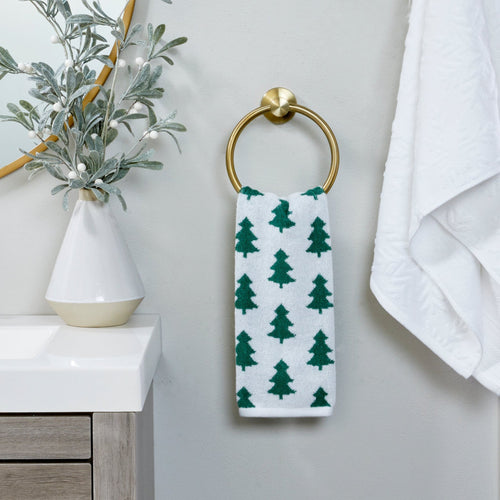 Holiday Trees Jacquard 2-Piece Hand Towel Set, Green/White