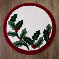 Holly Leaf Bath Rug, White
