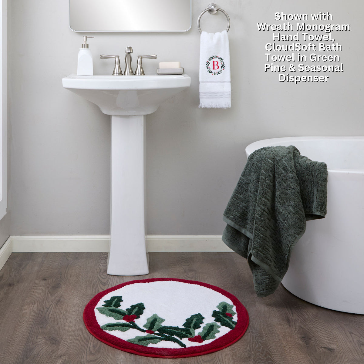 Holly Leaf Bath Rug, White