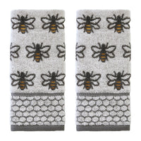 Honey Bee Jacquard 2-Piece Hand Towel Set, White
