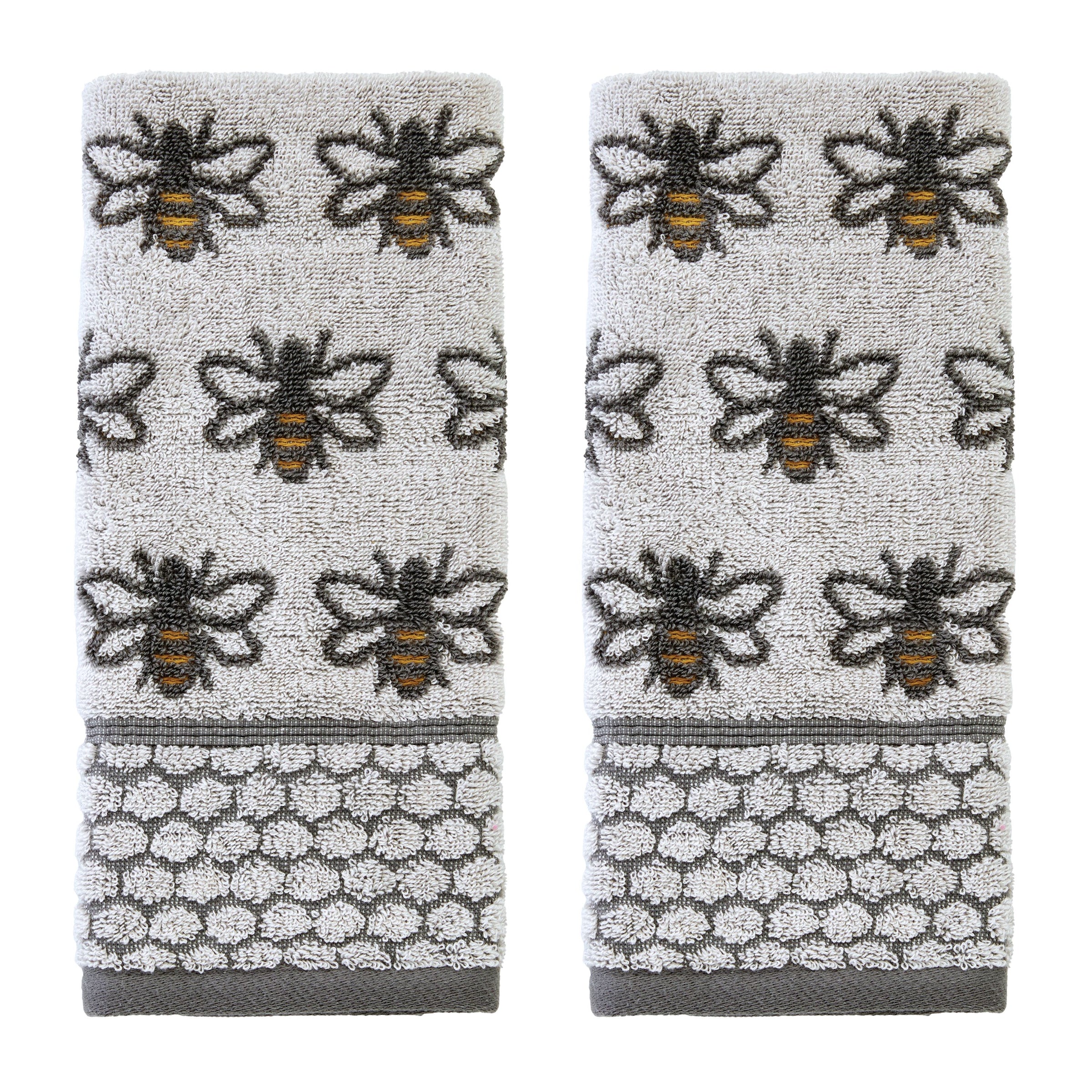 Honey Bee Jacquard 2-Piece Hand Towel Set, White