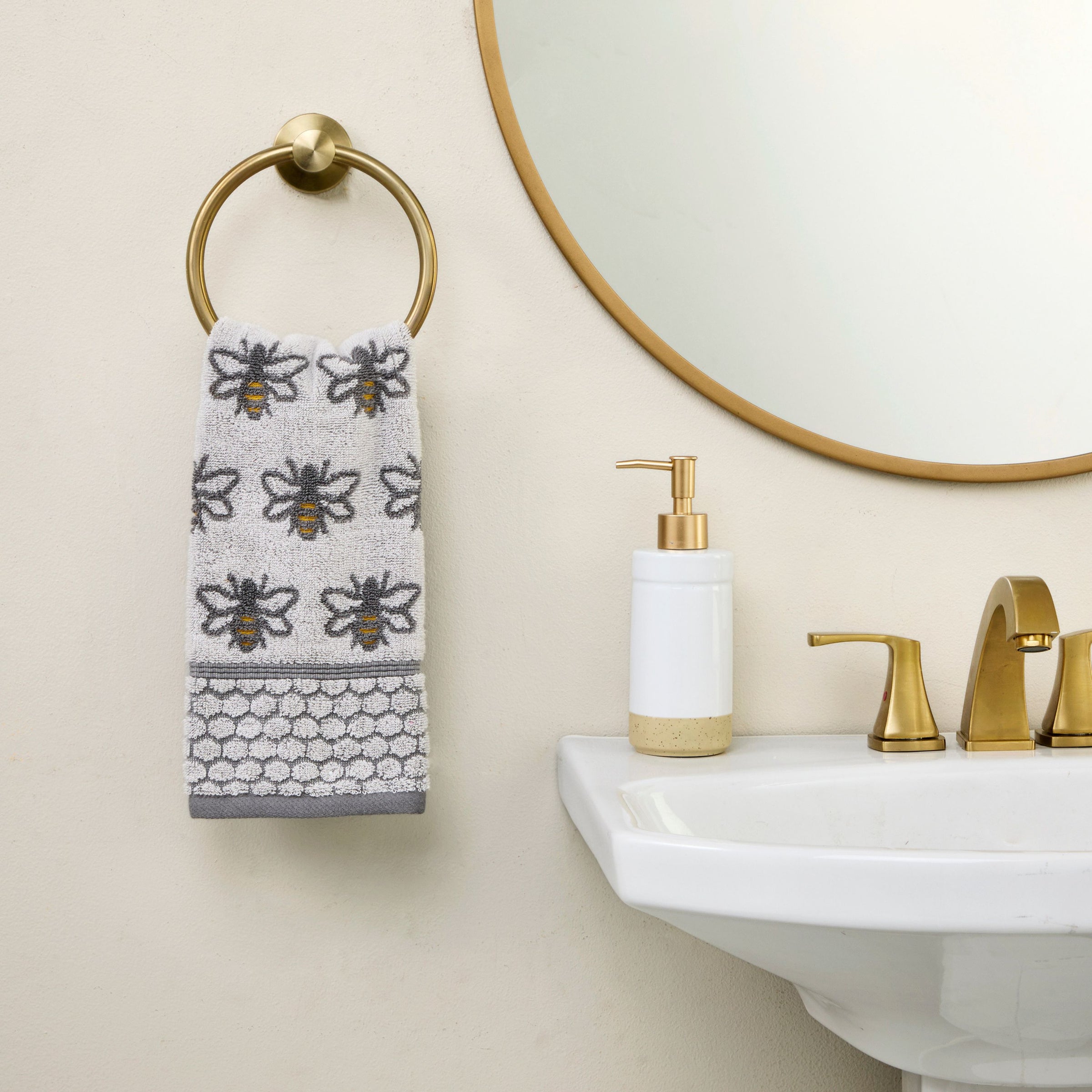 Honey Bee Jacquard 2-Piece Hand Towel Set, White