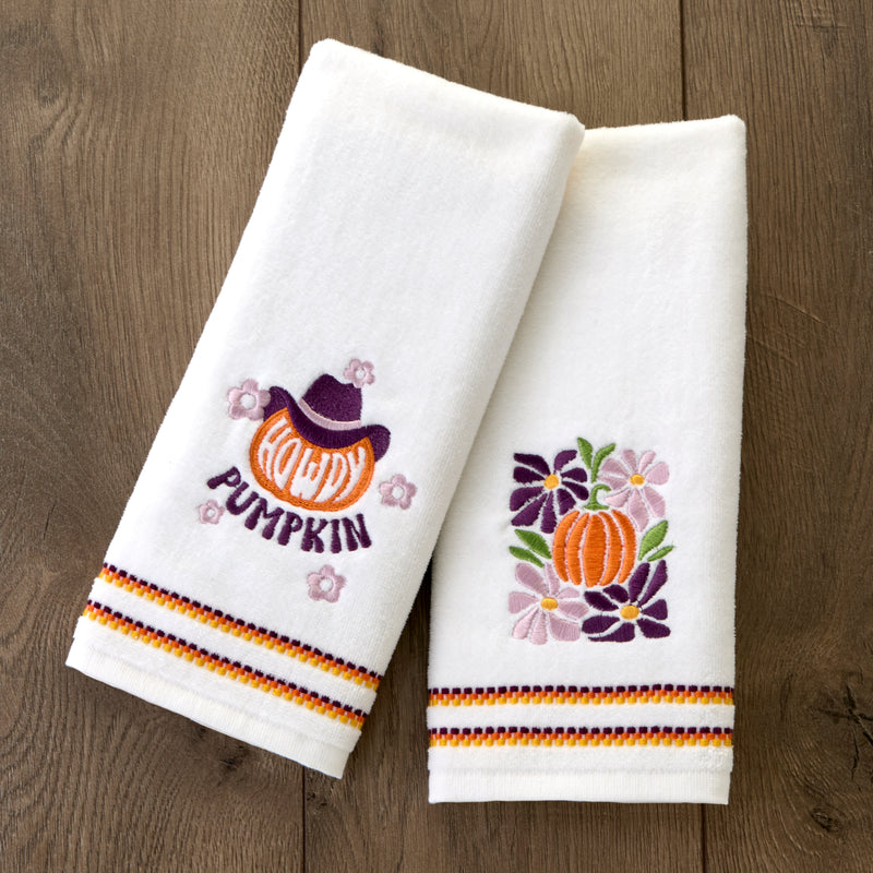 Pumpkin Floral 2-Piece Hand Towel Set, White