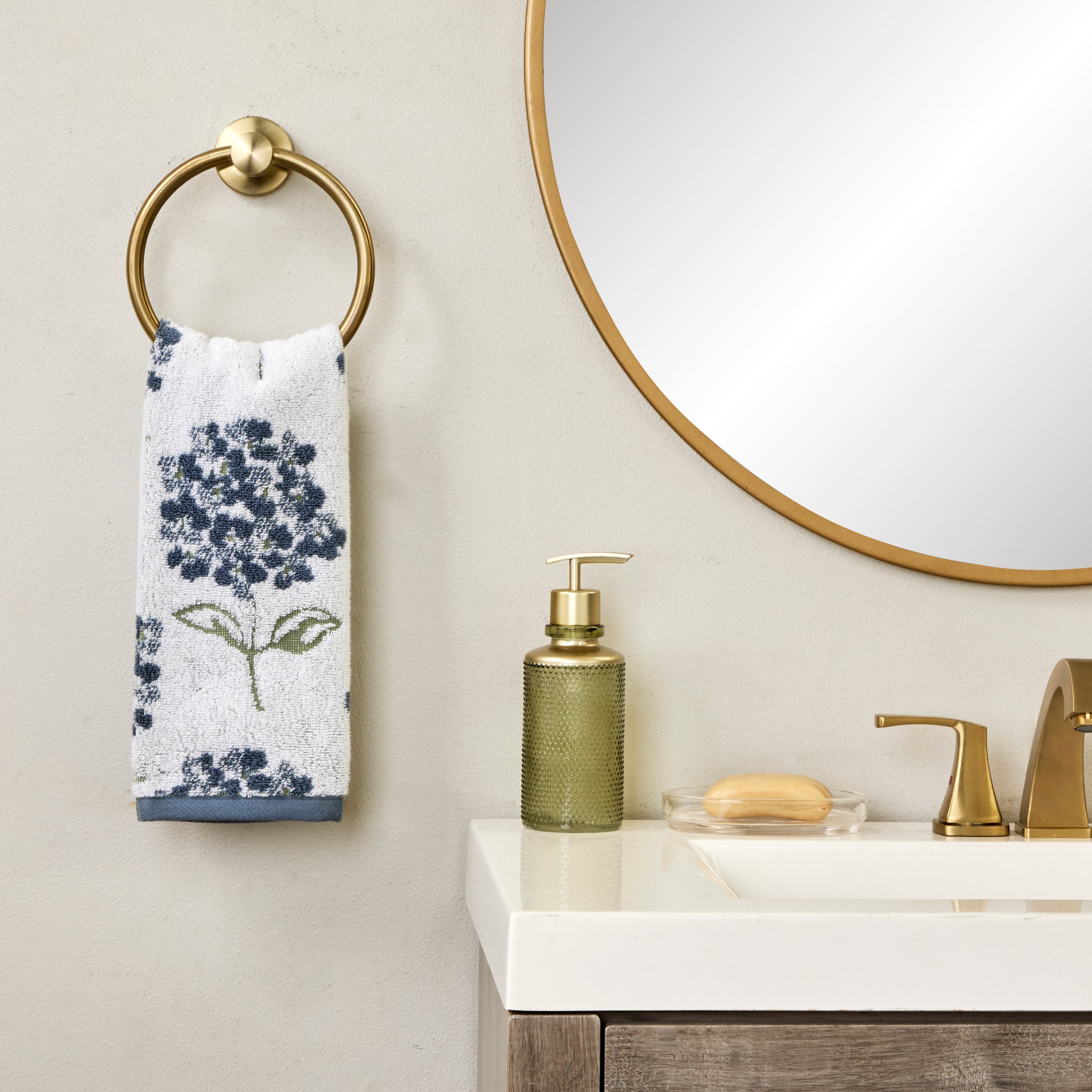 Hydrangea Jacquard 2-Piece Hand Towel Set, White/Blue