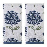 Hydrangea Jacquard 2-Piece Hand Towel Set, White/Blue