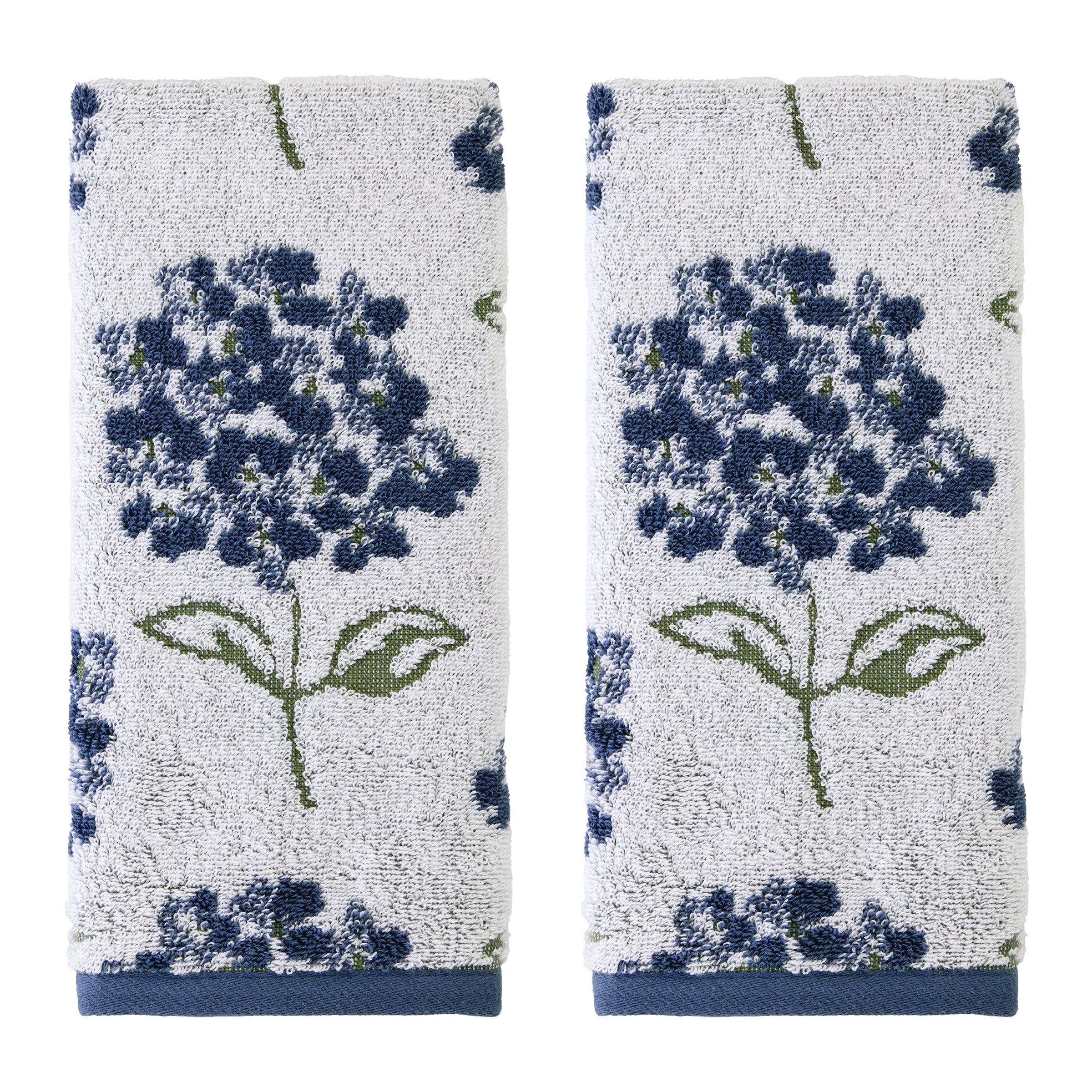 Hydrangea Jacquard 2-Piece Hand Towel Set, White/Blue