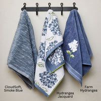Hydrangea Jacquard 2-Piece Hand Towel Set, White/Blue