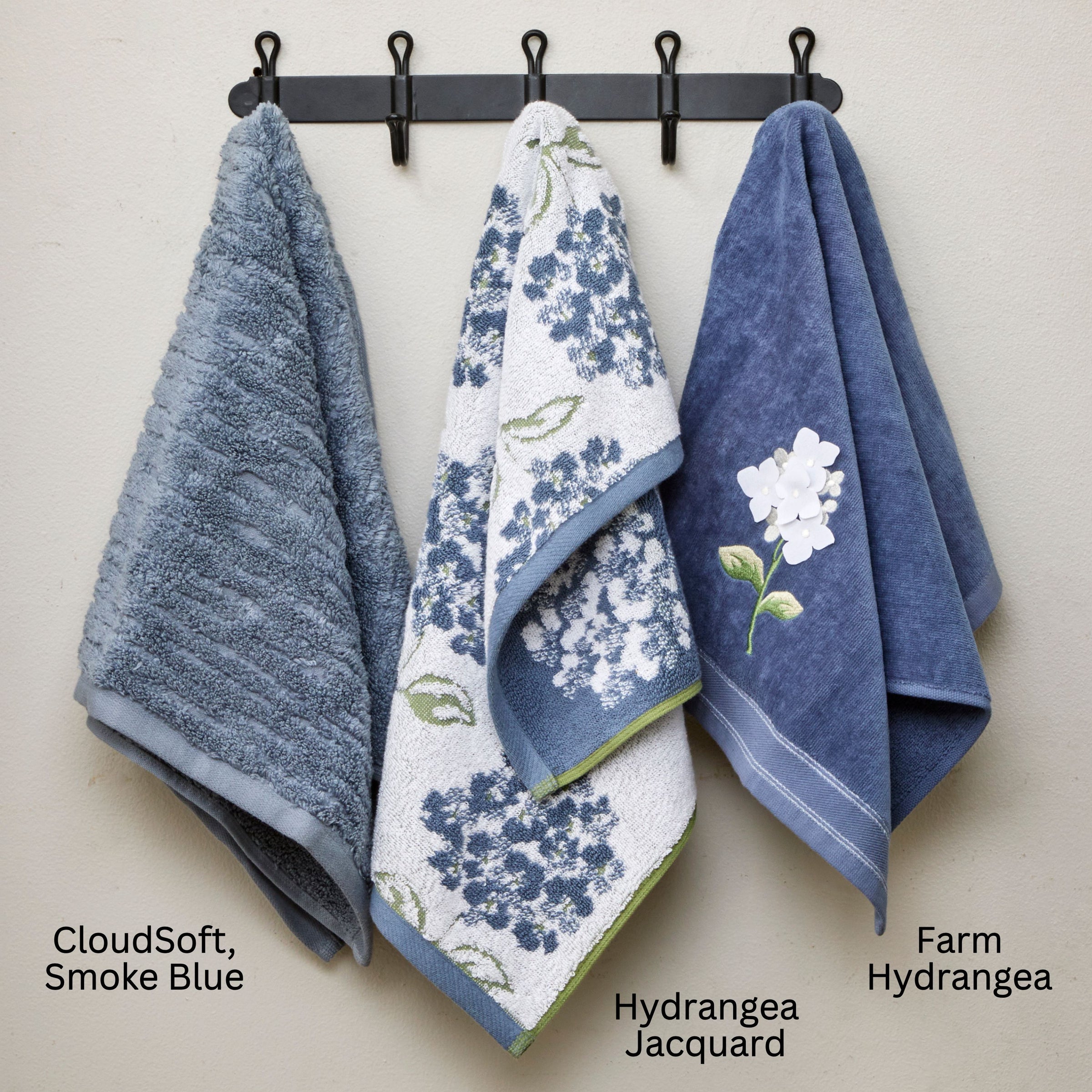 Hydrangea Jacquard 2-Piece Hand Towel Set, White/Blue