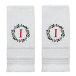 Wreath Monogram “I" 2-Piece Hand Towel Set, White