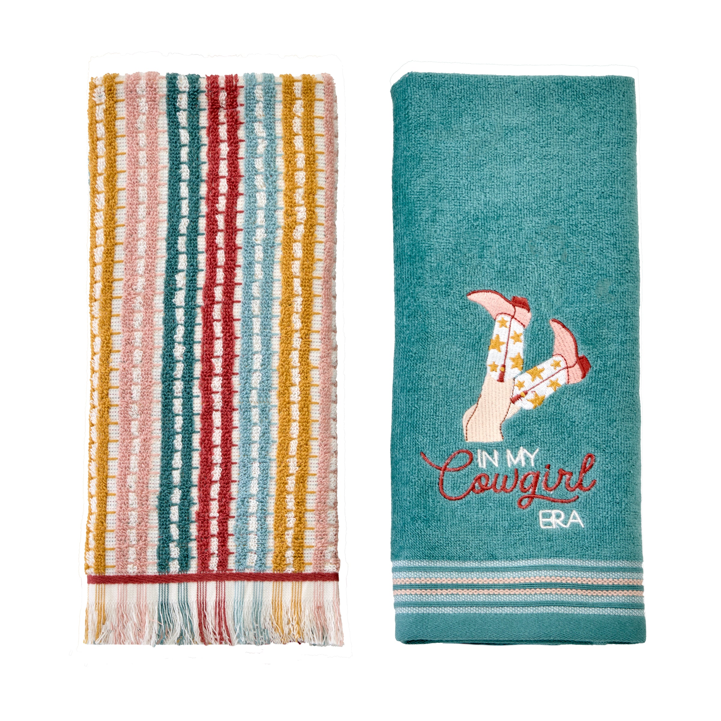 In My Cowgirl Era 2-Piece Hand Towel Set, Teal/Multi