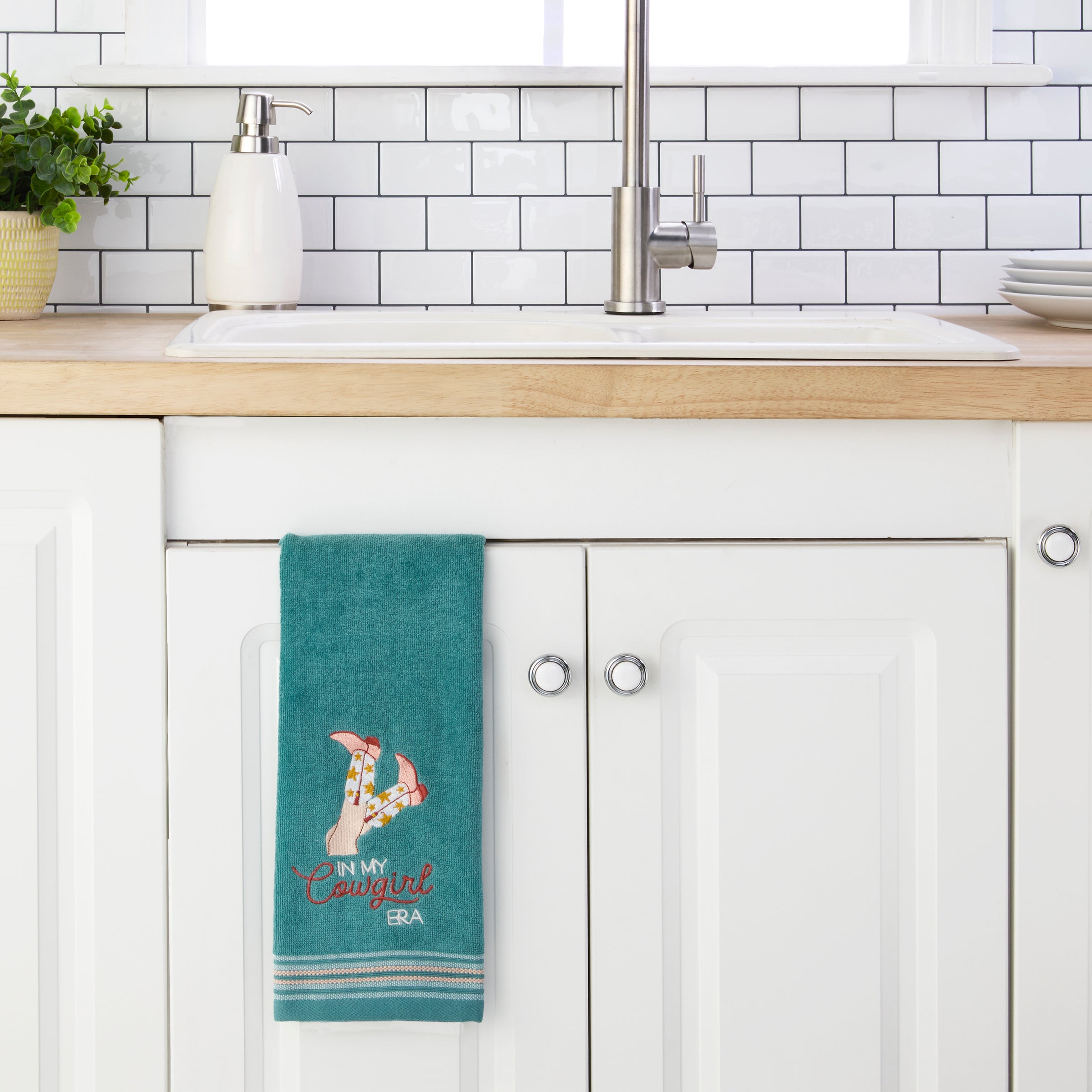 In My Cowgirl Era 2-Piece Hand Towel Set, Teal/Multi