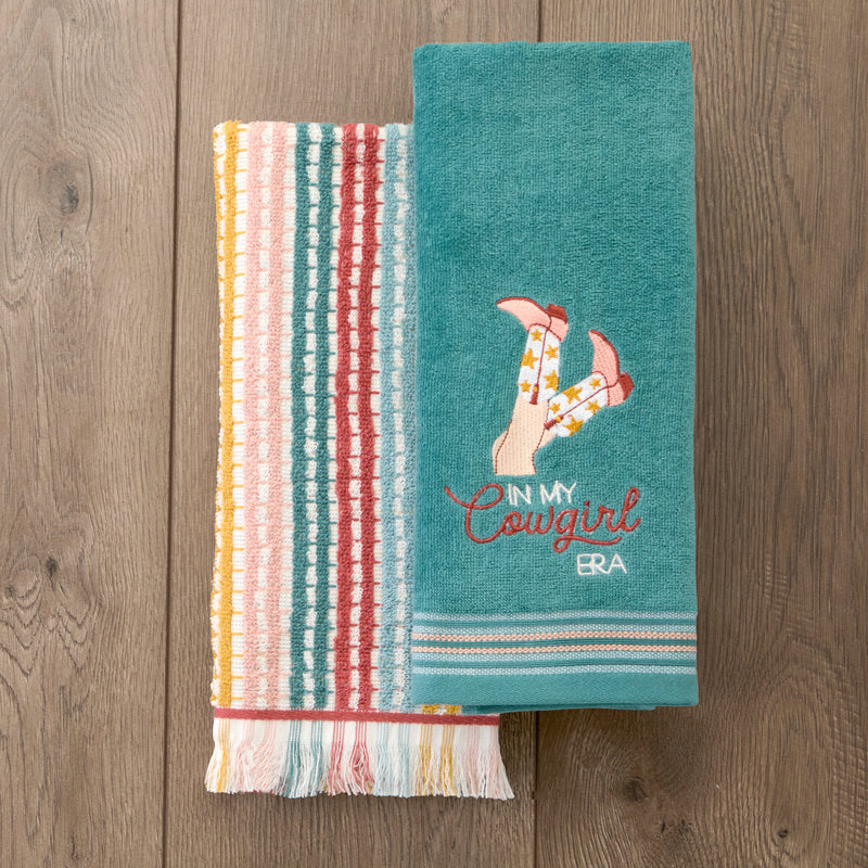 In My Cowgirl Era 2-Piece Hand Towel Set, Teal/Multi