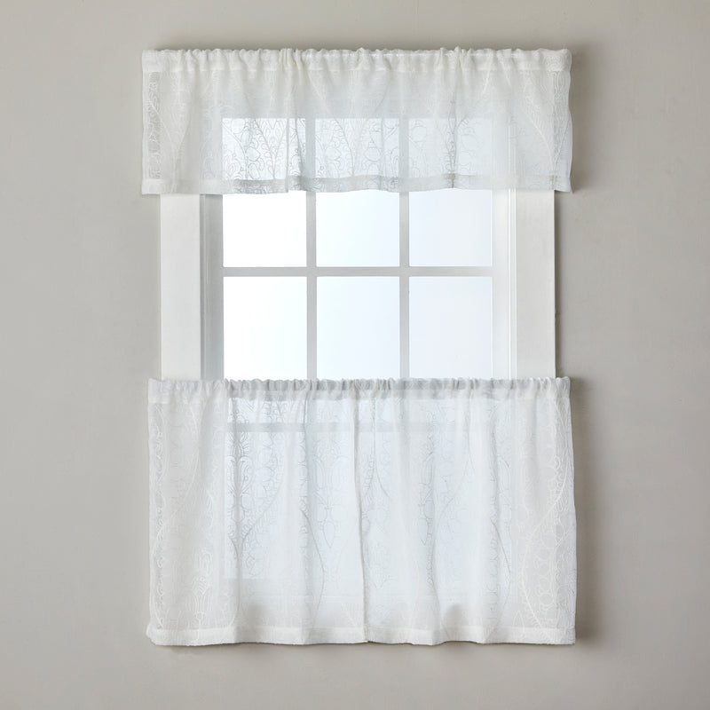 Isabella Lace Window Tier Pair, White, 56" x 24"