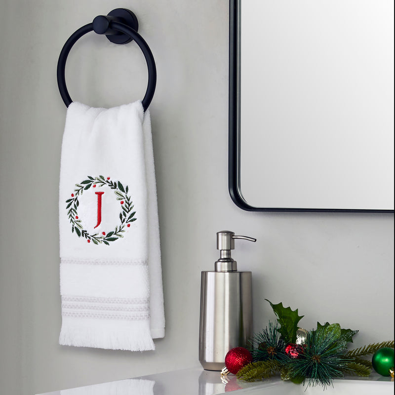 Wreath Monogram “J" 2-Piece Hand Towel Set, White