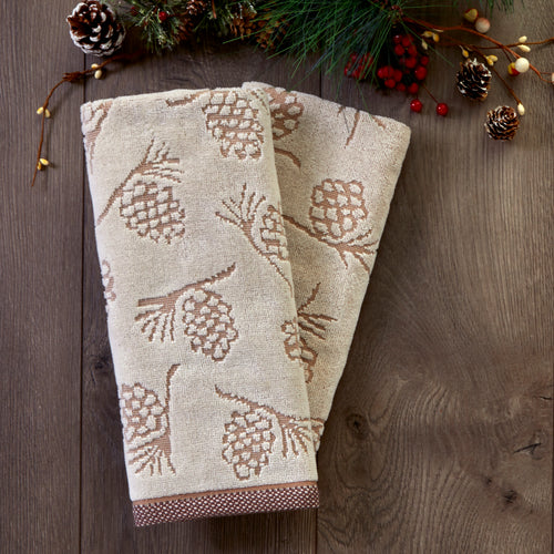 Pinecone Jacquard 2-Piece Hand Towel Set, Wheat