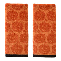 Jack-O-Lantern Jacquard 2-Piece Hand Towel Set, Orange