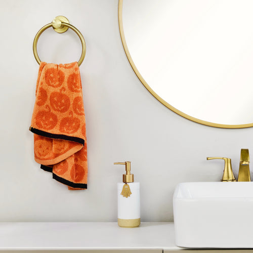Jack-O-Lantern Jacquard 2-Piece Hand Towel Set, Orange