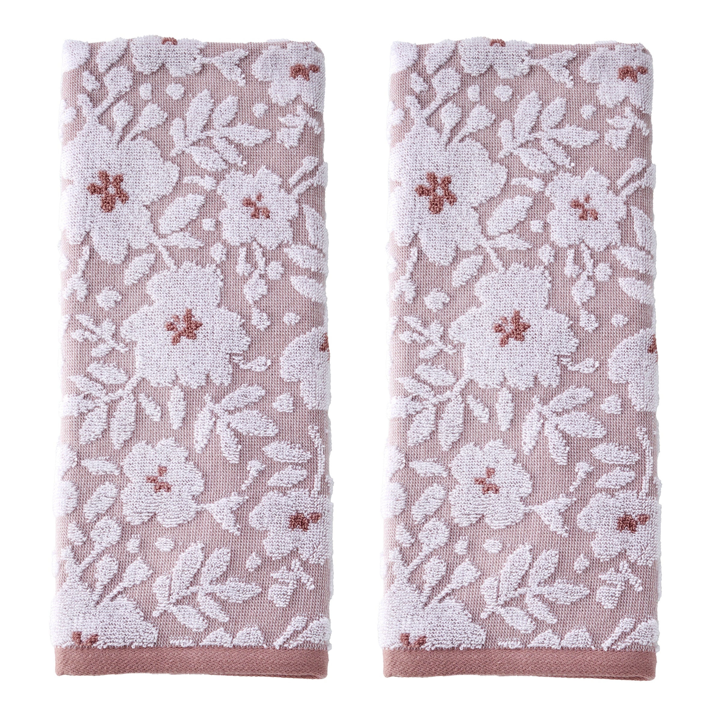 Floral Jacquard 2-Piece Hand Towel Set, Dusty Rose