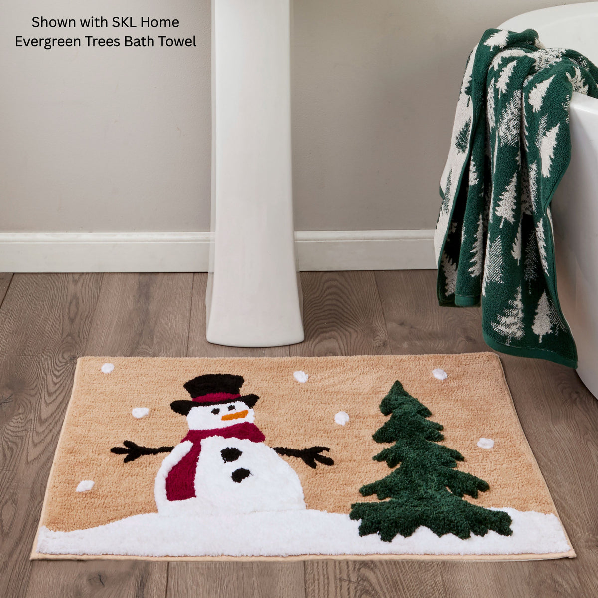 Joyful Snowman Bath Rug, Wheat