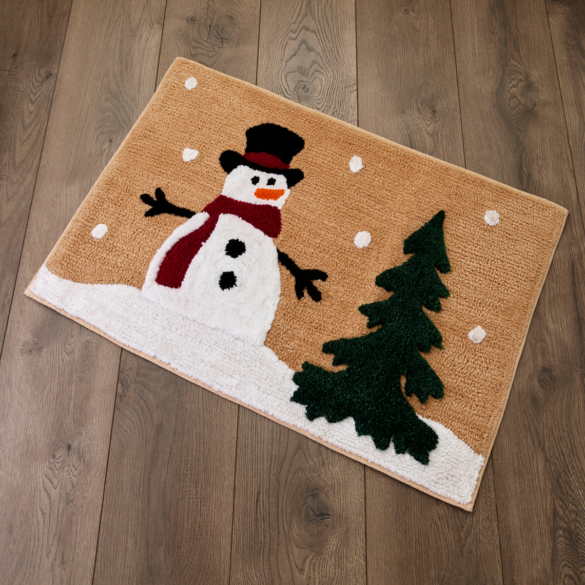 Joyful Snowman Bath Rug, Wheat