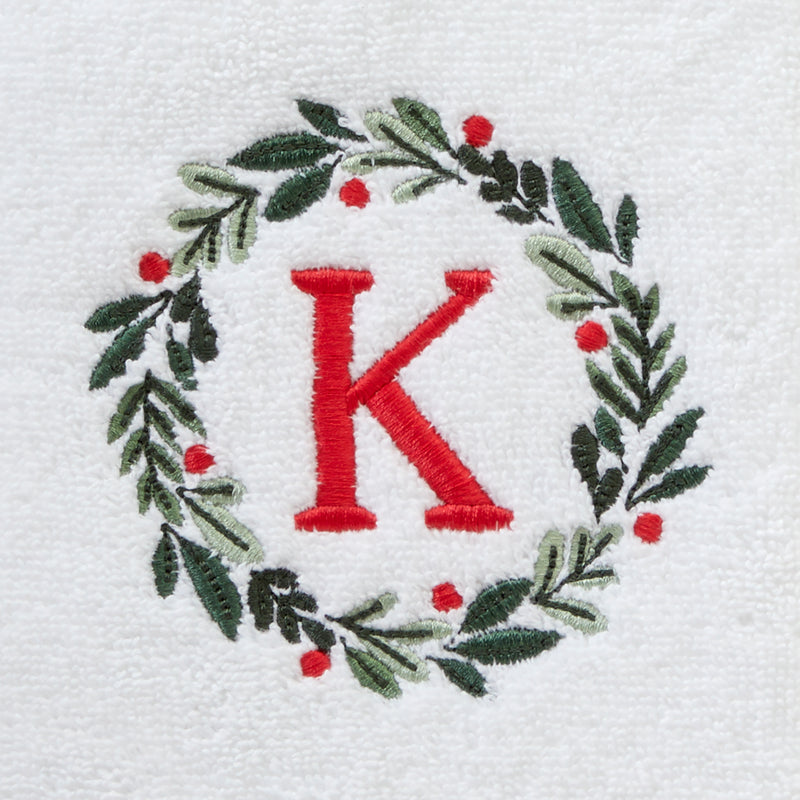 Wreath Monogram “K" 2-Piece Hand Towel Set, White