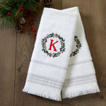 Wreath Monogram “K" 2-Piece Hand Towel Set, White