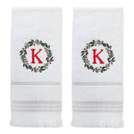 Wreath Monogram “K" 2-Piece Hand Towel Set, White