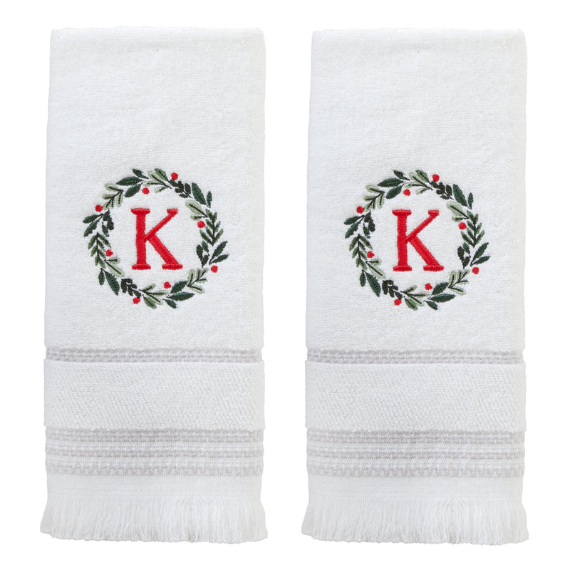 Wreath Monogram “K" 2-Piece Hand Towel Set, White