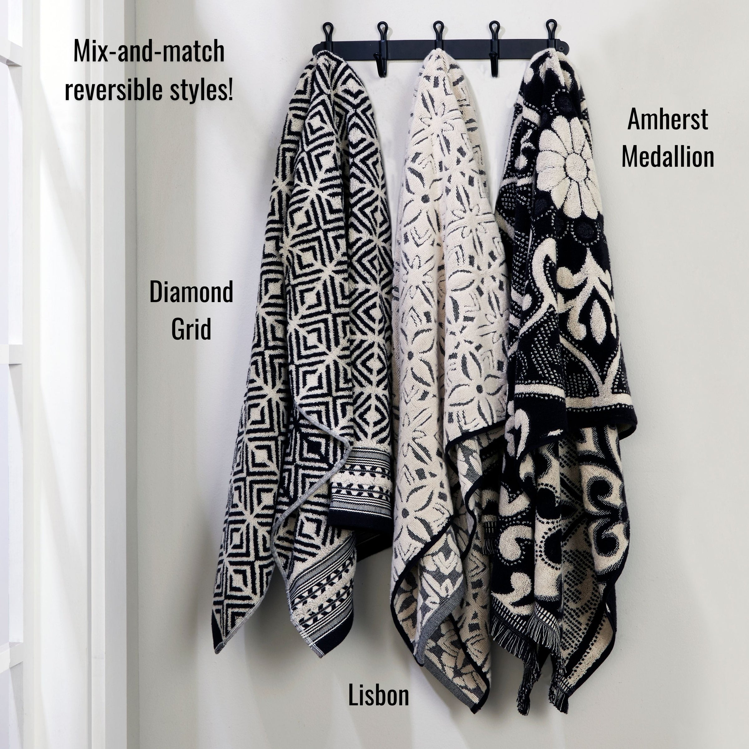 Lisbon Jacquard Bath Towel, Natural/Black