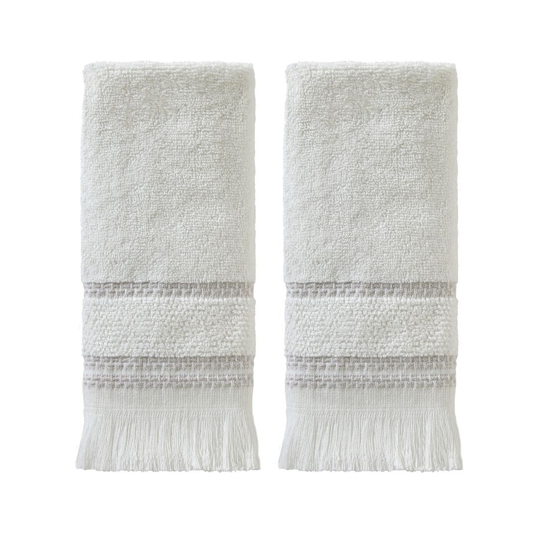 Casual Fringe 2-Piece Cotton Tip Towel Set, White