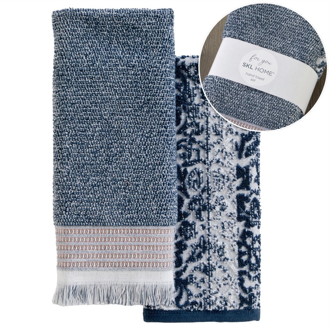 Lincoln Park 2-Piece Turkish Cotton Hand Towel Gift Set, Navy SKL Home