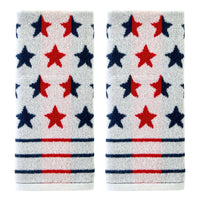 Red White & Stars Jacquard 2-Piece Hand Towel Set, Multi